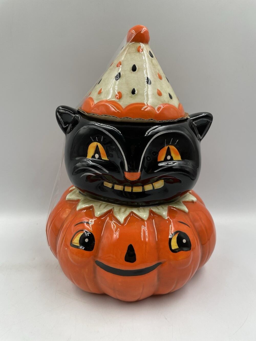 JOHANNA PARKER 2026 Hand Painted Ceramic Halloween Black Cat & Pumpkin NEW